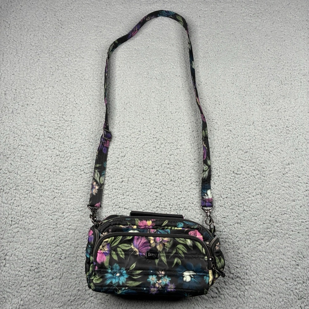 Lug Trolley Crossbody Purse Bag Black Floral Bloom Print Convertible - Picture 2 of 12